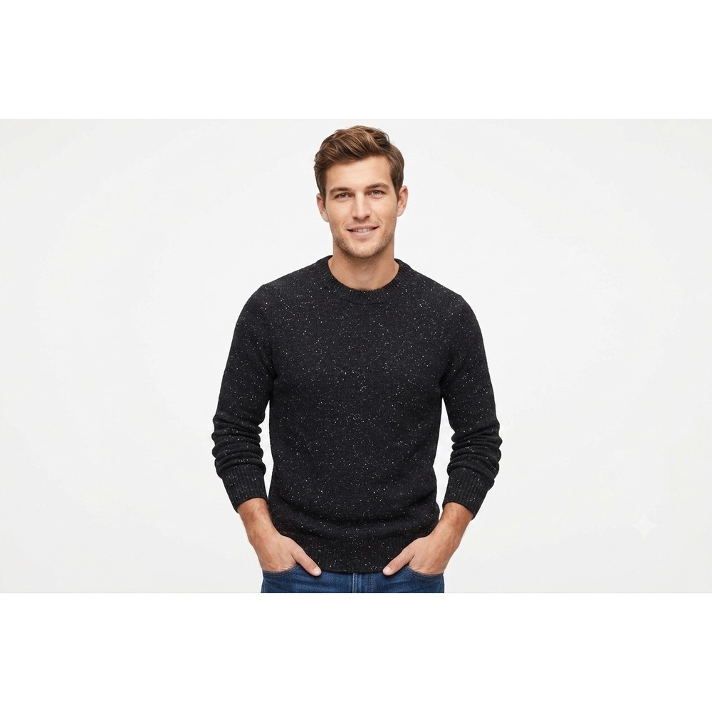 Bonobos Pullover Sweater Mens S Black Knit Wool Blend Flecked Donegal Crewneck